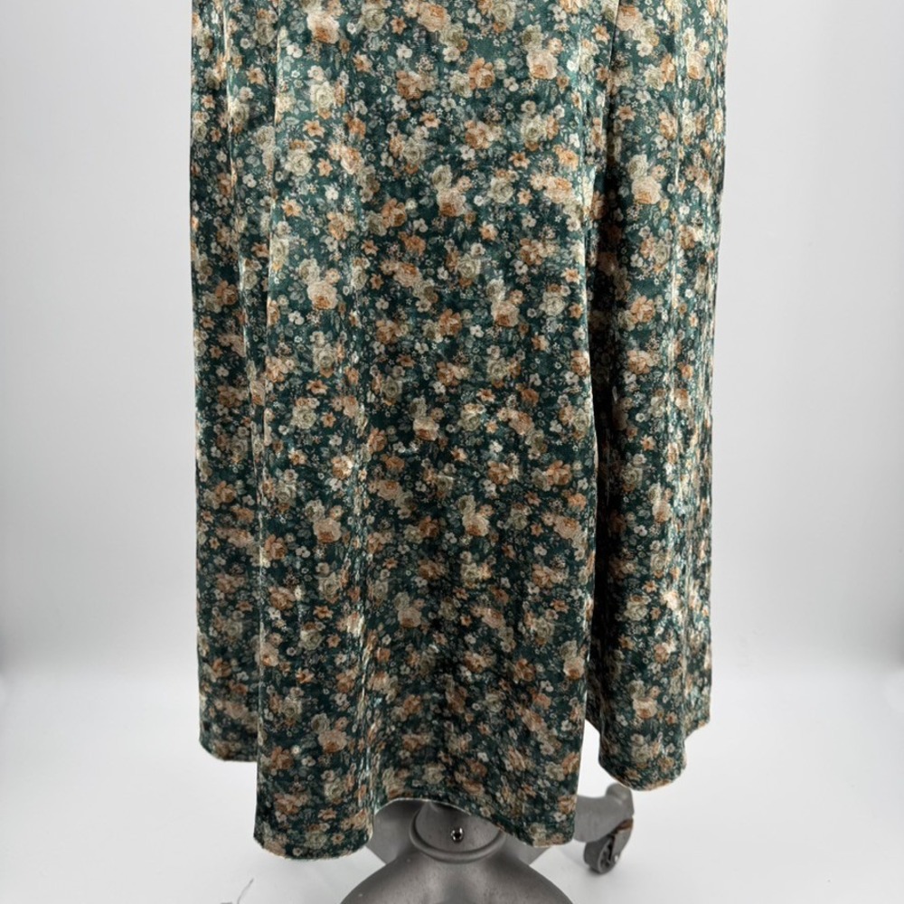 MABLE Dress Small Green Floral Velvet Puff Sleeve Midi Cottagecore Romantic - Picture 9 of 13